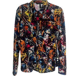 BCBG Maxazria Butterfly Snap Up Shirt Womens S Shoulder Tabs Long Sleeve Knit